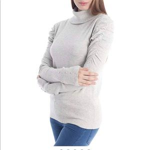 (Pink only one left) Turtleneck Ribbed Puff Sleeve